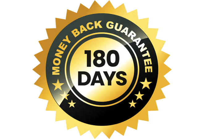 180-day money-back guarantee badge